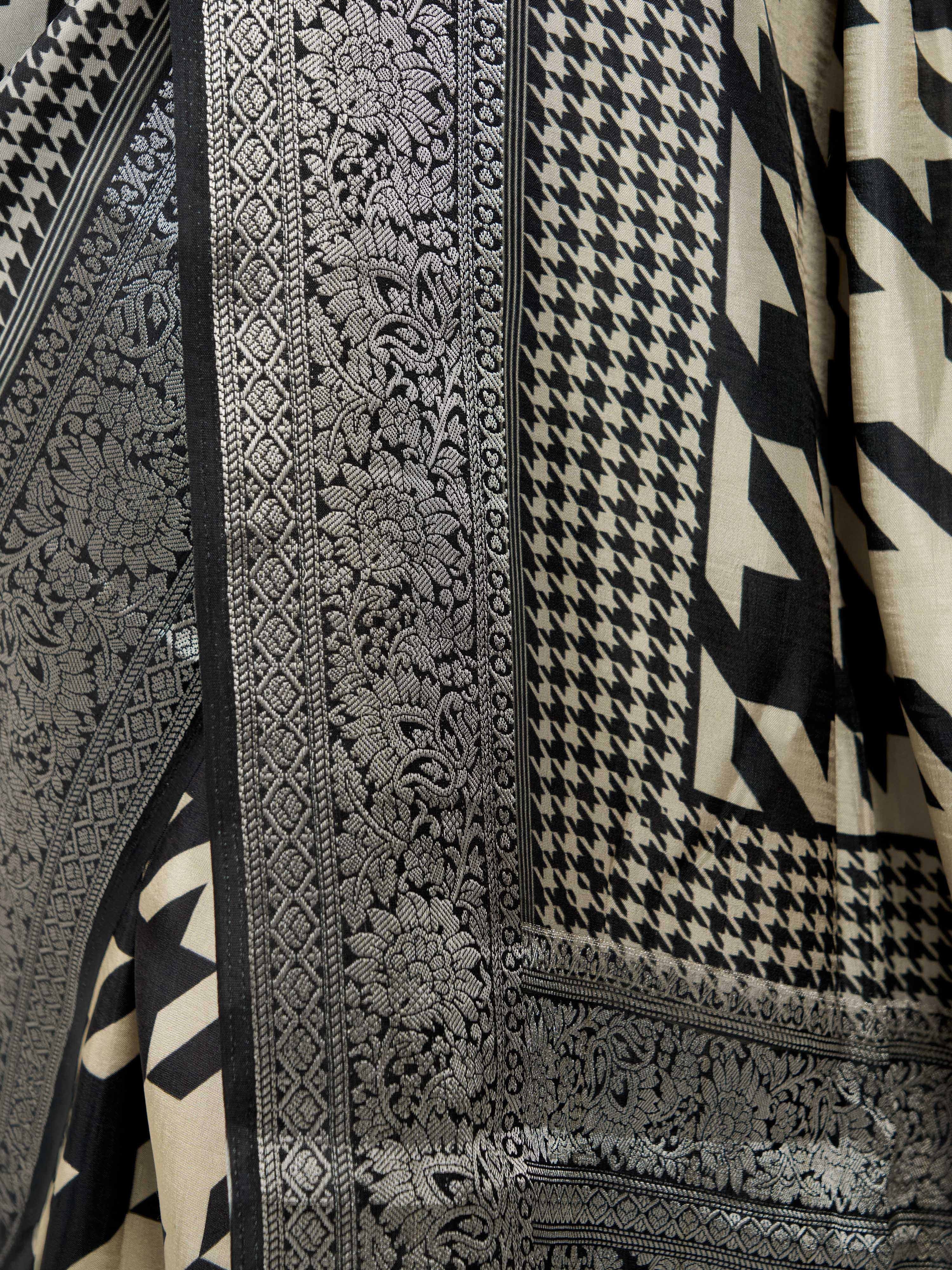 Women's Black Silk-Blend Ajrakh Saree With Unstitched Blouse Piece