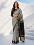 Women's Black Silk-Blend Geometric Print Saree With Unstitched Blouse Piece