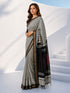 Women's Black Silk-Blend Geometric Print Saree With Unstitched Blouse Piece