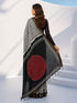 Women's Black Silk-Blend Geometric Print Saree With Unstitched Blouse Piece