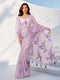 Lavender Floral Print Organza Saree with Stonework