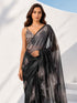 Women's Black Organza Abstract Saree With Unstitched Blouse Piece