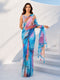 Blue Organza Abstract Printed Saree with Tassel Pallu