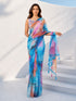Blue Organza Abstract Printed Saree with Tassel Pallu
