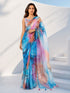 Women's Blue Organza Abstract Saree With Unstitched Blouse Piece