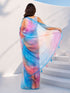 Women's Blue Organza Abstract Saree With Unstitched Blouse Piece