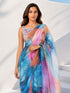 Women's Blue Organza Abstract Saree With Unstitched Blouse Piece