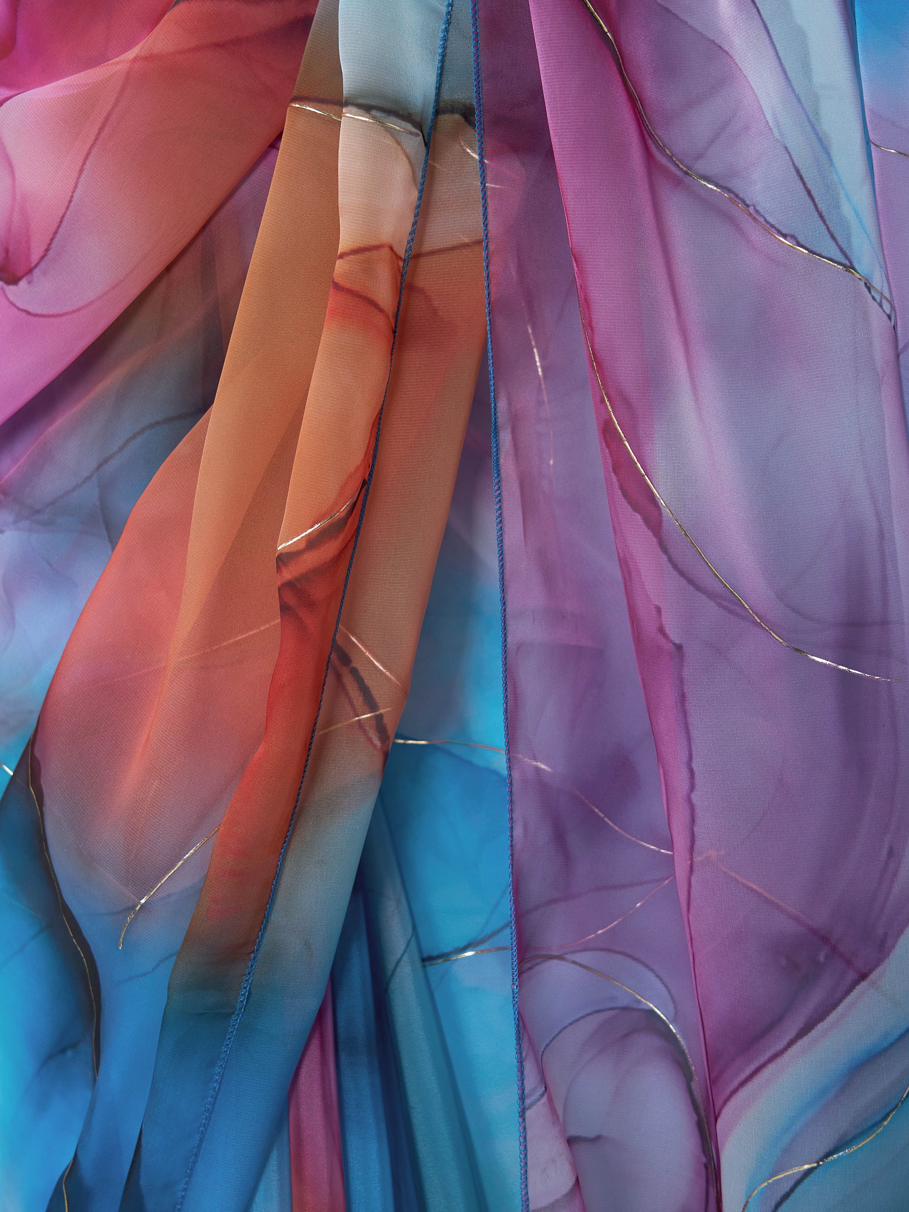 Women's Blue Organza Abstract Saree With Unstitched Blouse Piece