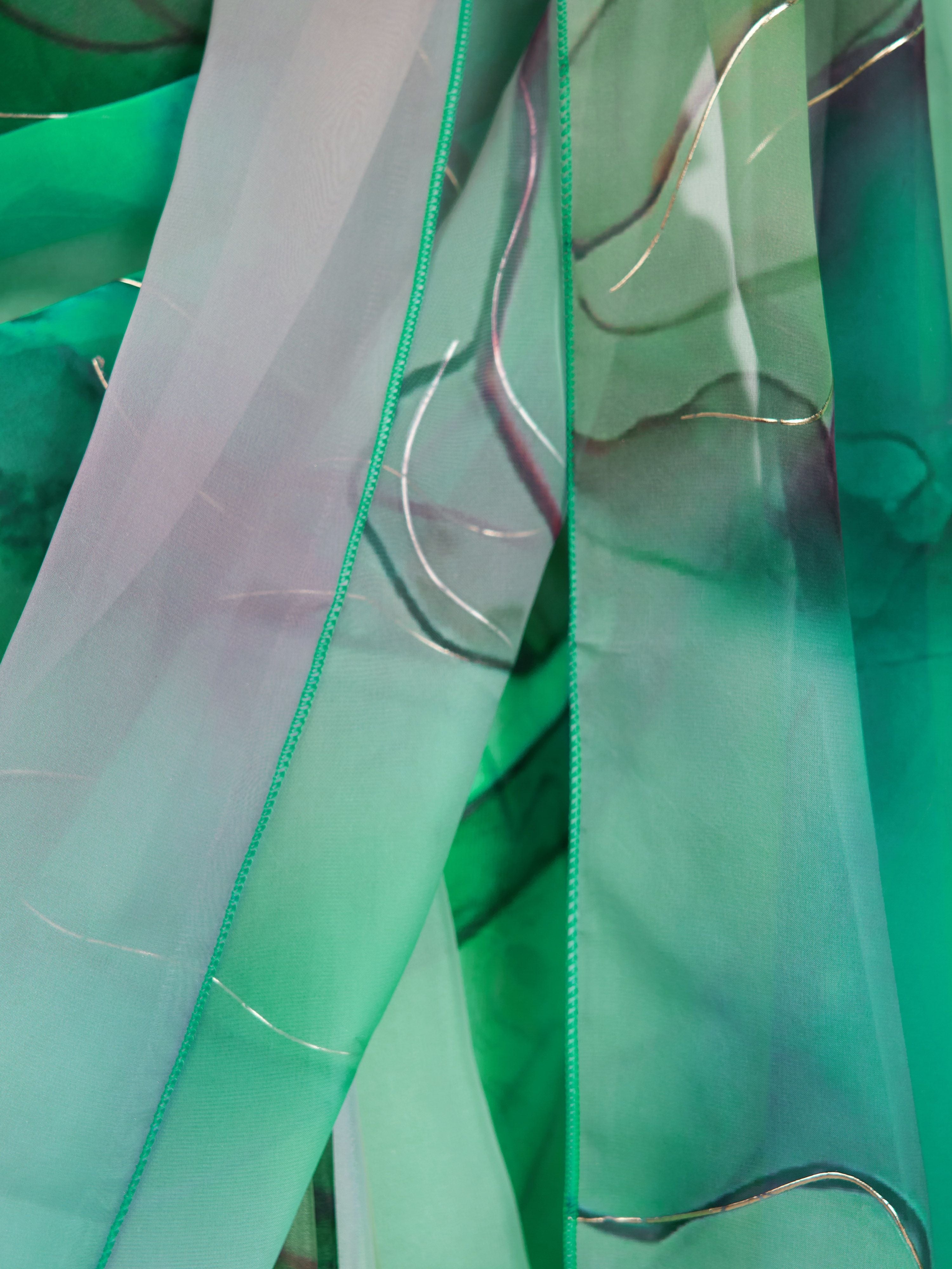 Women's Green Organza Abstract Saree With Unstitched Blouse Piece