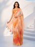 Orange Organza Saree, Abstract Print, Tassel Pallu