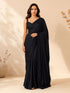 Women's Black Satin Embellished Saree With Unstitched Blouse Piece