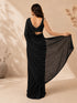 Women's Black Satin Embellished Saree With Unstitched Blouse Piece