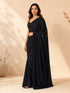 Women's Black Satin Embellished Saree With Unstitched Blouse Piece