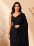 Women's Black Satin Embellished Saree With Unstitched Blouse Piece