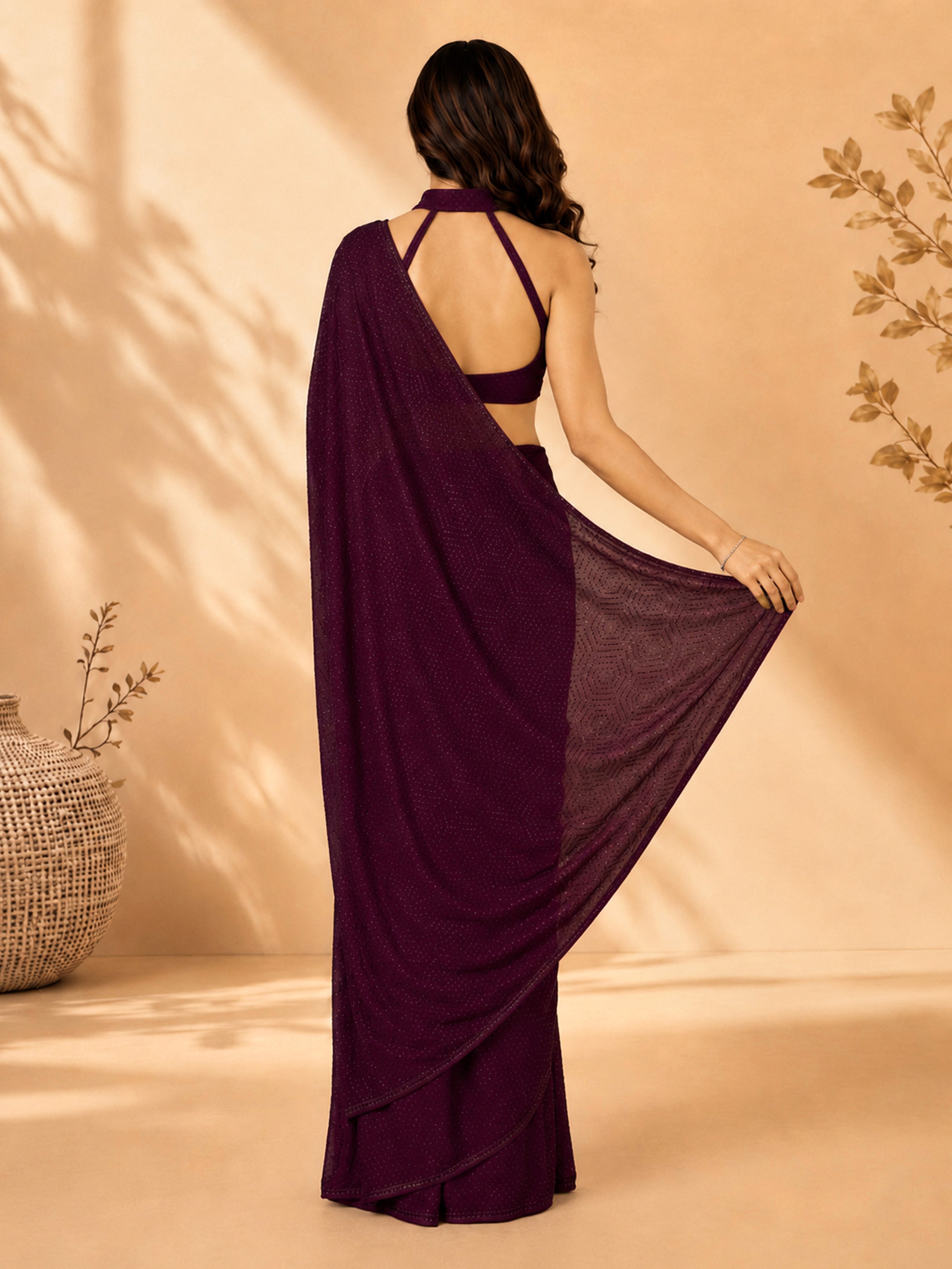 Women's Purple Embellished Saree with Unstitched Blouse Piece
