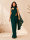 Dark Green Satin Embellished Saree with Sequin Work