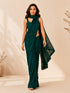 Dark Green Satin Embellished Saree with Sequin Work