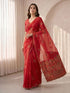 Women's Red Jacquard Ethnic Motifs Saree With Unstitched Blouse Piece