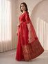 Women's Red Jacquard Ethnic Motifs Saree With Unstitched Blouse Piece