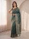 Women's Blue Cotton-Silk Geometric Print Saree With Unstitched Blouse Piece