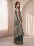 Women's Blue Cotton-Silk Geometric Print Saree With Unstitched Blouse Piece