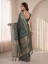Women's Blue Cotton-Silk Geometric Print Saree With Unstitched Blouse Piece