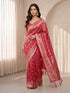 Women's Fuchsia Cotton-Silk Geometric Print Saree With Unstitched Blouse Piece