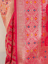 Women's Fuchsia Cotton-Silk Geometric Print Saree With Unstitched Blouse Piece