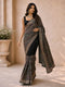 Black Georgette Printed Saree with Floral Ethnic Motifs