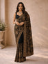 Women's Black Georgette Floral Print Saree With Unstitched Blouse Piece