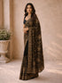 Women's Black Georgette Floral Print Saree With Unstitched Blouse Piece
