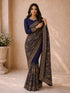 Navy Blue Floral Embroidered Poly Georgette Festive Saree