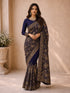 Women's Navy Blue Floral, Ethnic Motifs Saree with Unstitched Blouse Piece