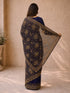 Women's Navy Blue Floral, Ethnic Motifs Saree with Unstitched Blouse Piece