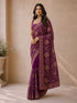 Women's Purple Georgette Floral Print Saree With Unstitched Blouse Piece