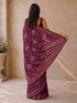 Women's Purple Georgette Floral Print Saree With Unstitched Blouse Piece