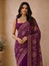 Women's Purple Georgette Floral Print Saree With Unstitched Blouse Piece