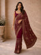 Red Poly Georgette Floral Print Saree with Zari Border