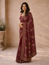 Women's Red Georgette Floral Print Saree With Unstitched Blouse Piece