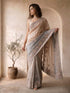 Women's Grey Organza Embroidered Saree With Unstitched Blouse Piece