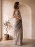 Women's Grey Organza Embroidered Saree With Unstitched Blouse Piece