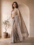 Women's Grey Organza Embroidered Saree With Unstitched Blouse Piece
