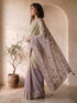 Women's Lavender Organza Embroidered Saree With Unstitched Blouse Piece