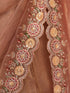 Women's Rose Gold Organza Embroidered Saree With Unstitched Blouse Piece