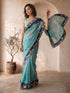 Women's Blue Organza Embroidered Saree With Unstitched Blouse Piece