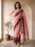 Pink Ombre Organza Saree with Floral Embroidery Border