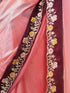 Women's Pink Organza Embroidered Saree With Unstitched Blouse Piece
