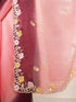 Women's Pink Organza Embroidered Saree With Unstitched Blouse Piece