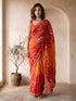 Red Ombre Silk Blend Embroidered Saree with Zari Border