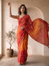 Women's Red Silk-Blend Embroidered Saree With Unstitched Blouse Piece